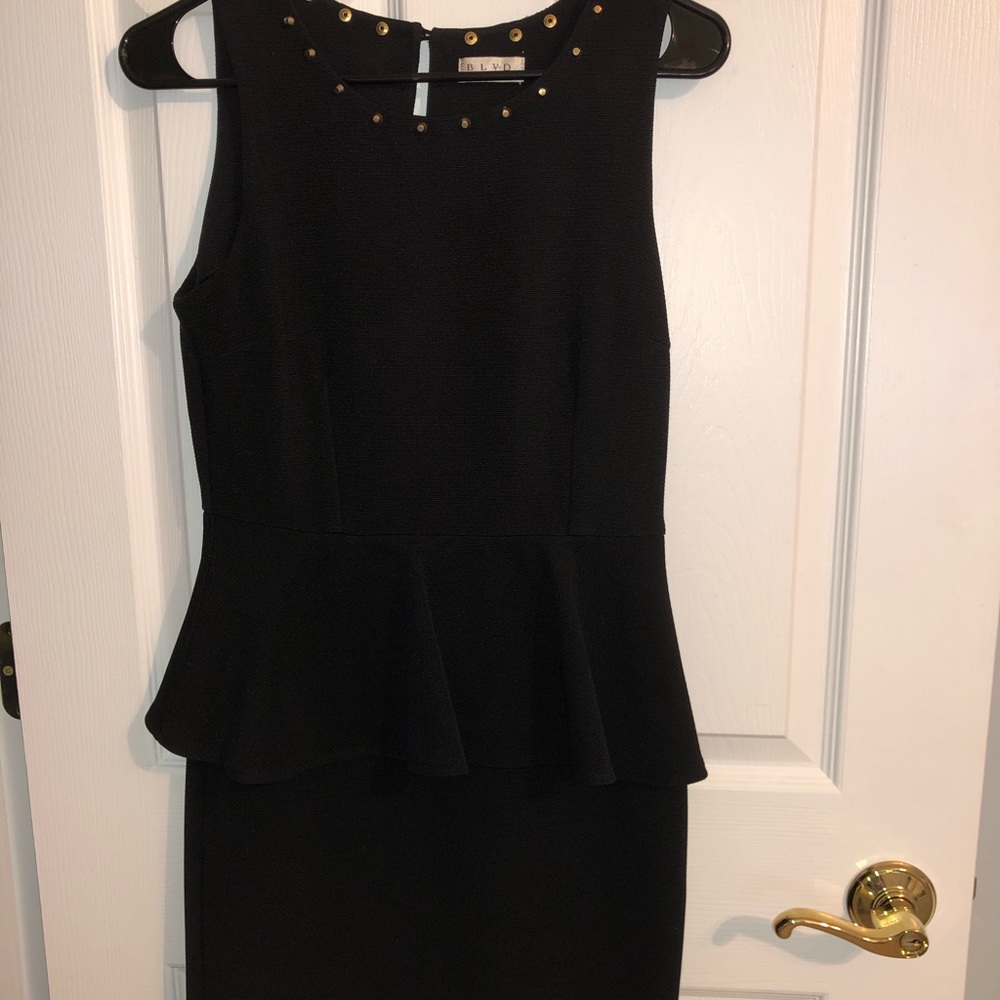 Black straight peplum detail dress